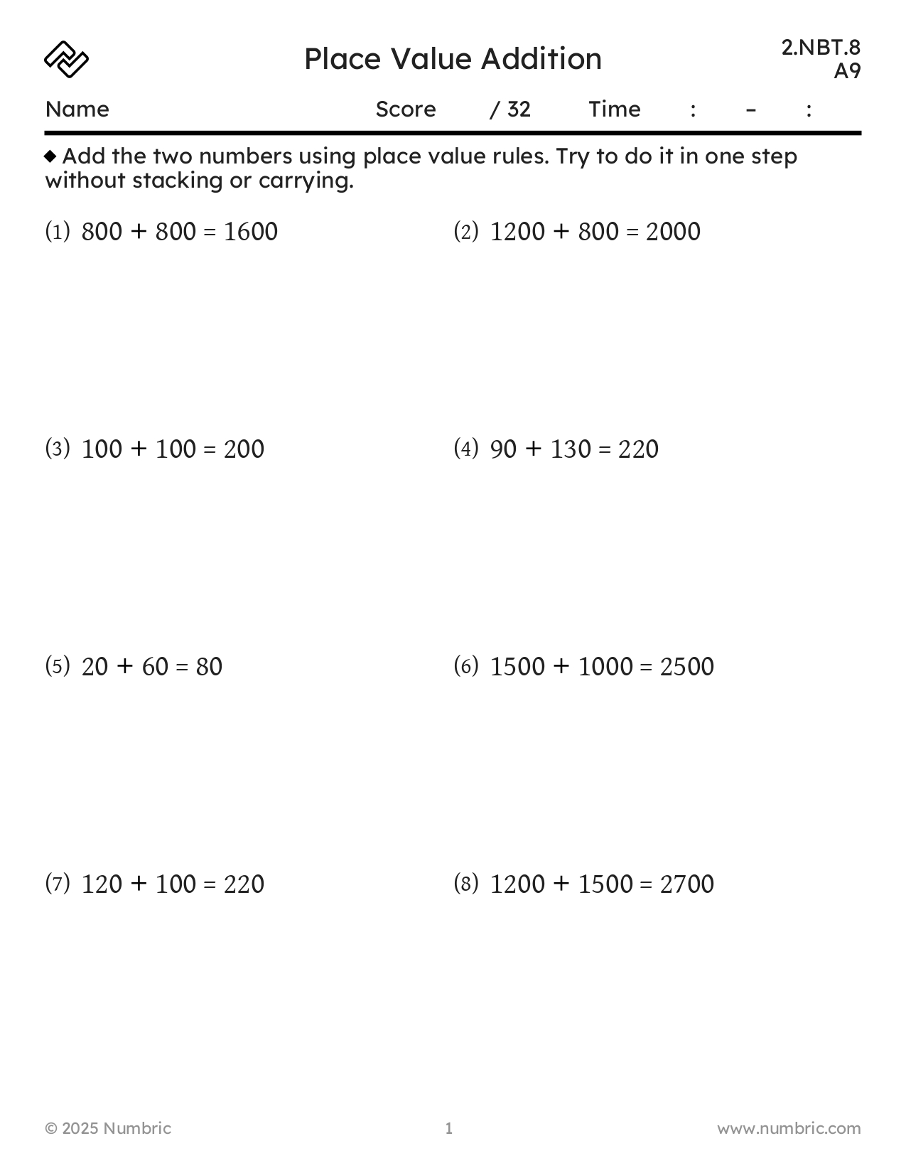 Sample worksheets