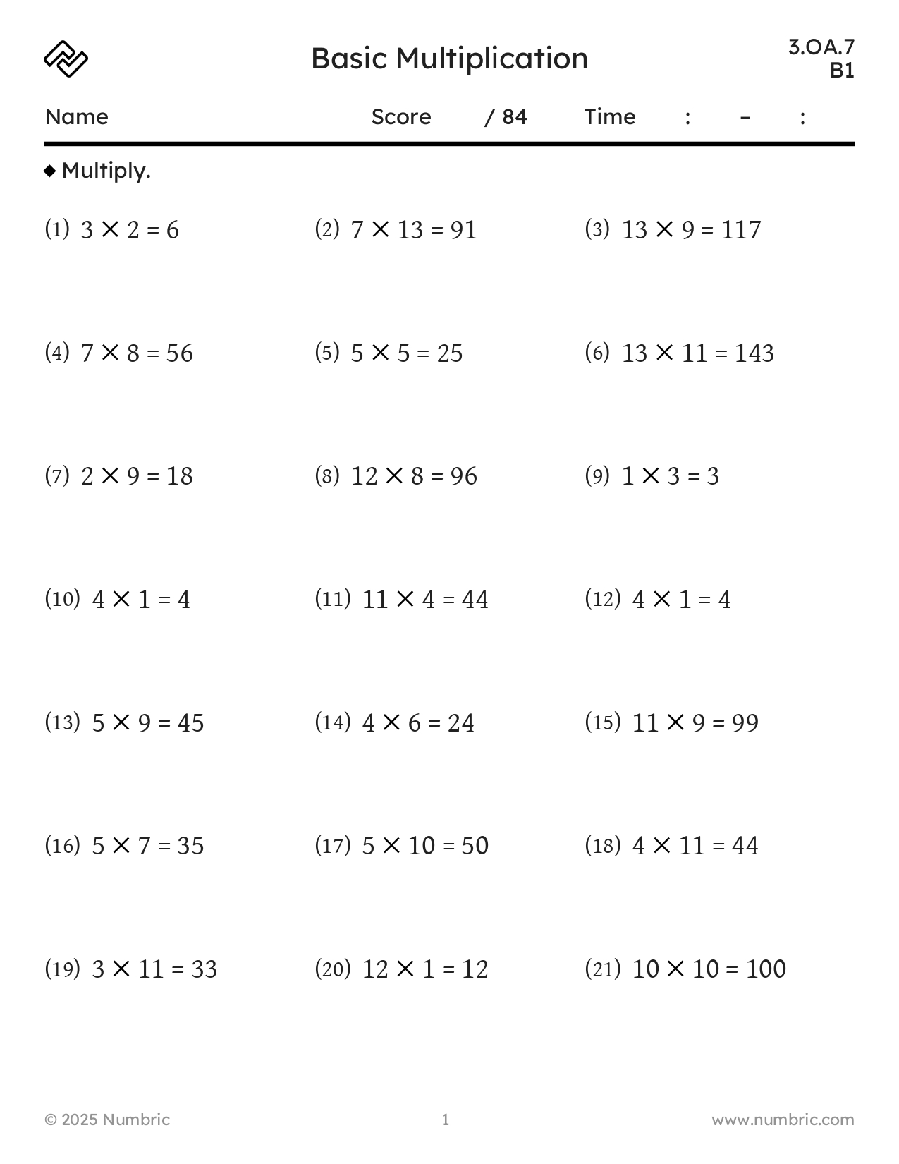 Sample worksheets