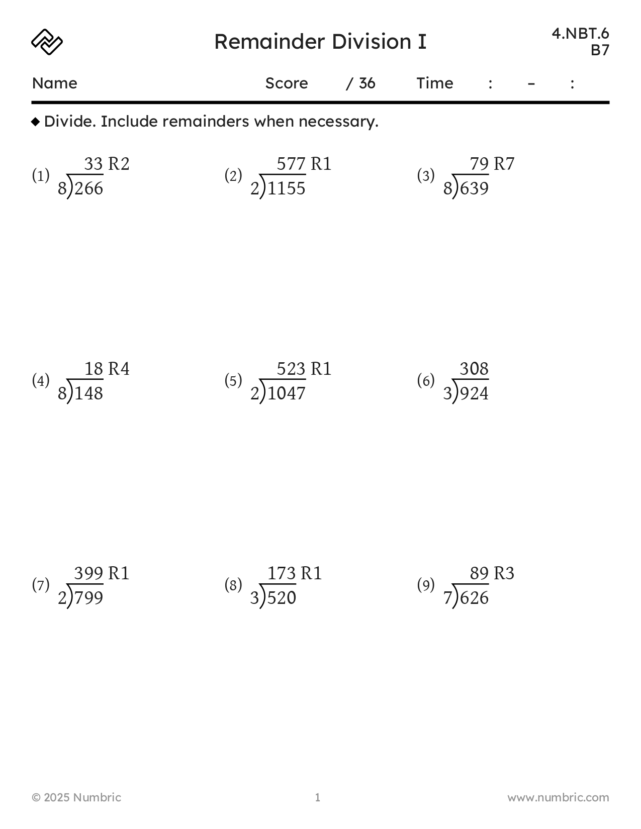 Sample worksheets