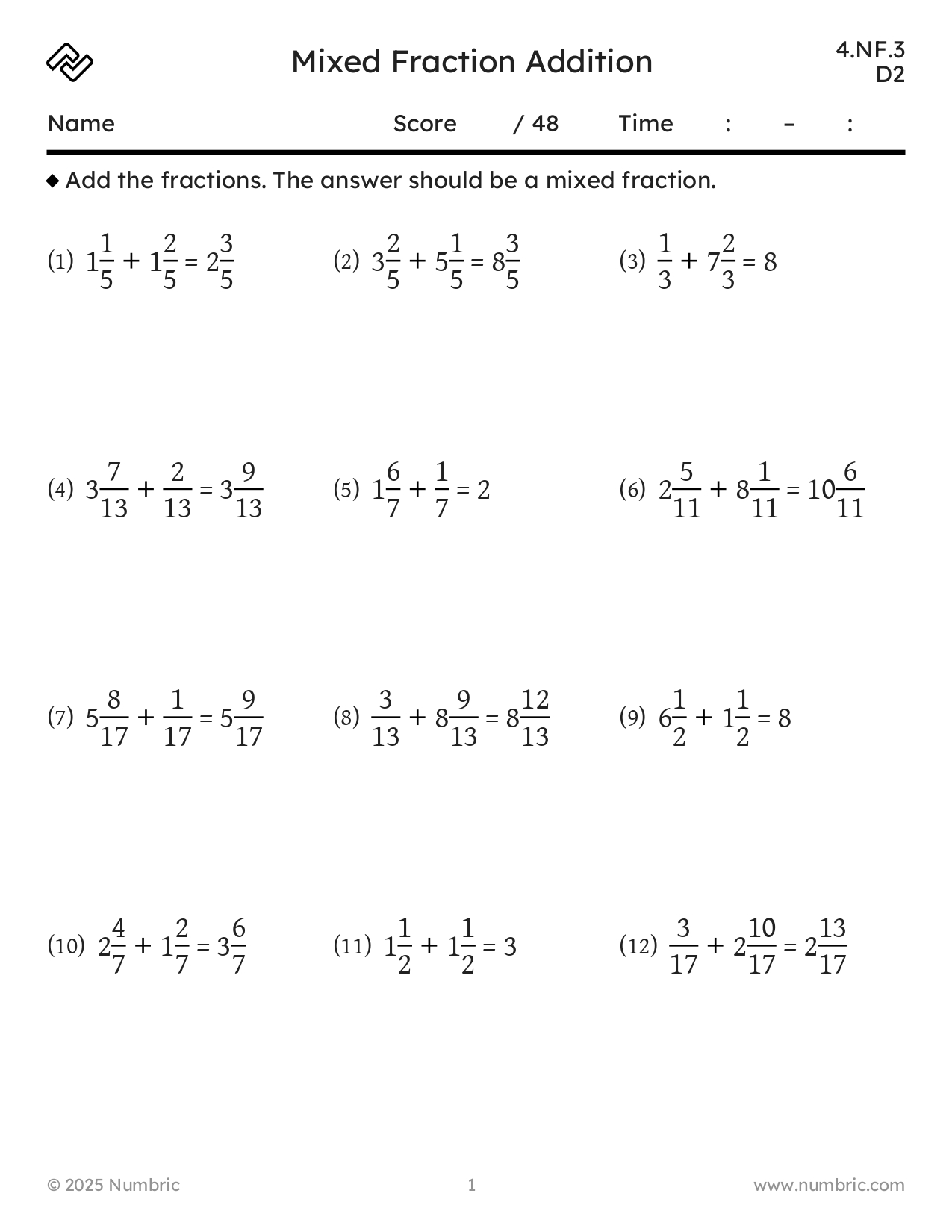 Sample worksheets