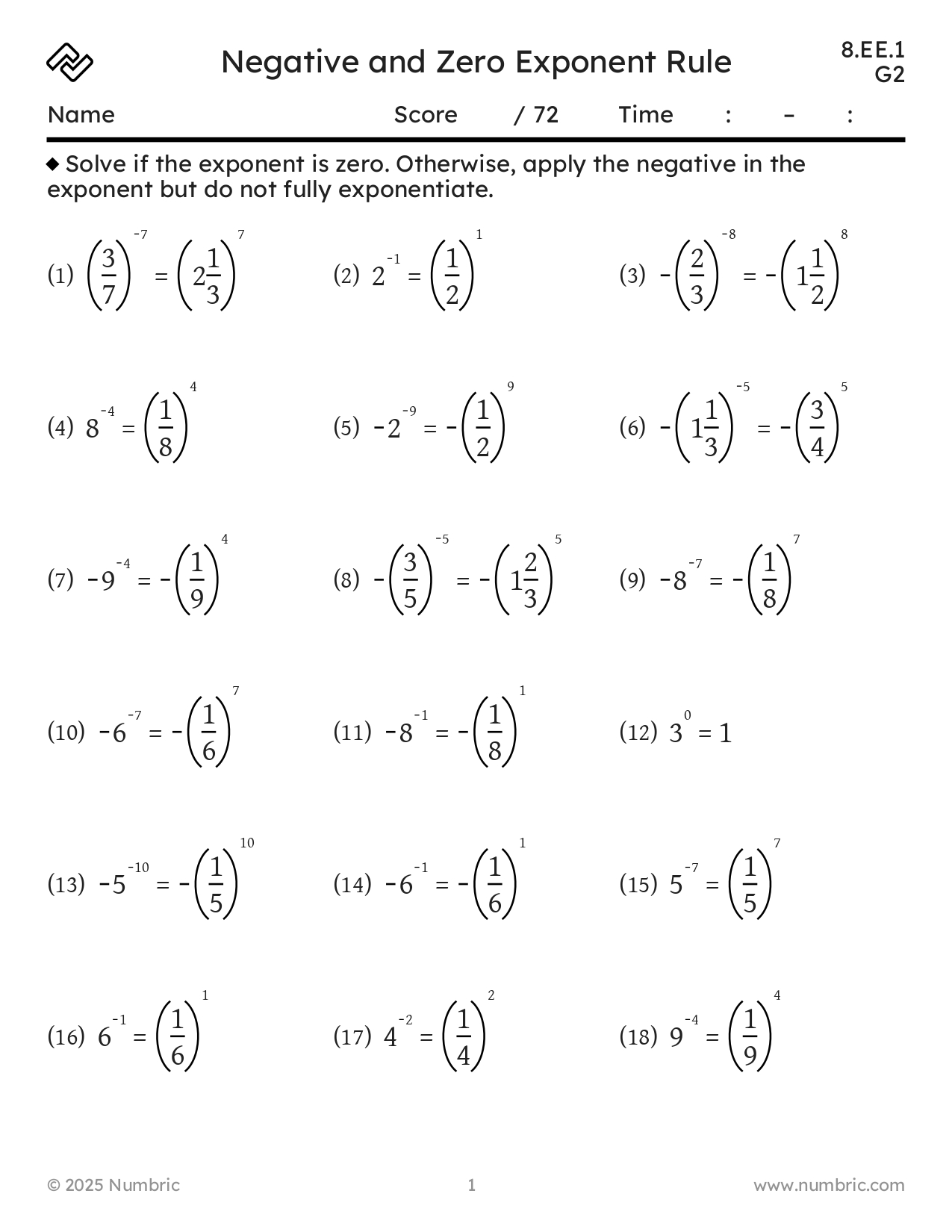 Sample worksheets
