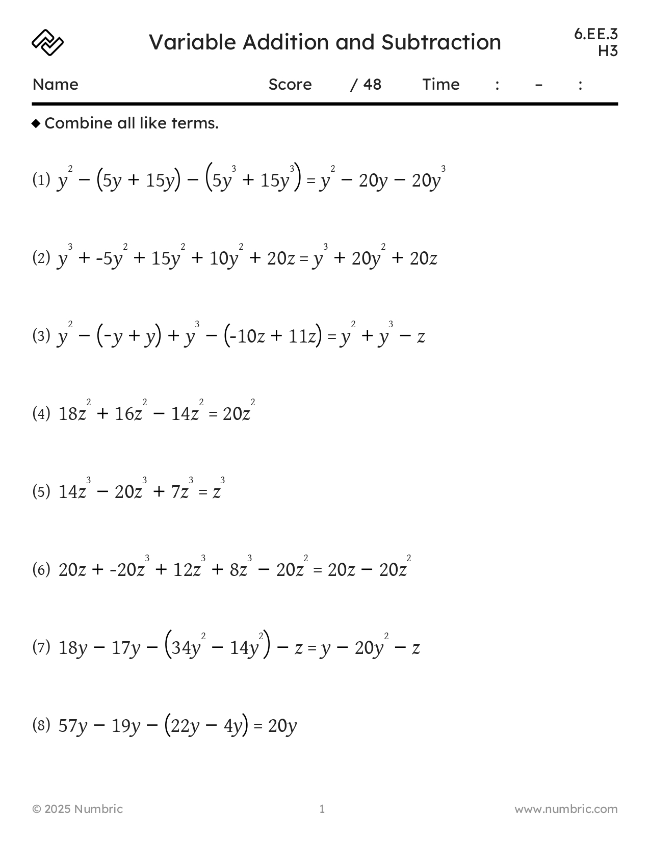 Sample worksheets